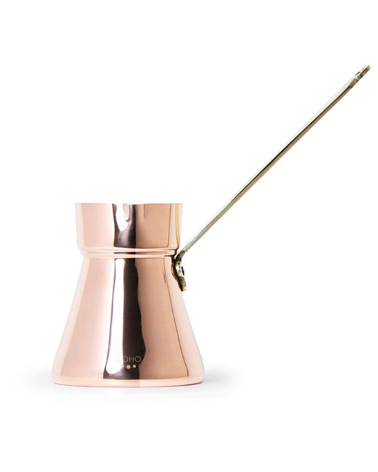 Artisan Copper Turkish Coffee Pot with Cast Iron Wrap-Around Handle