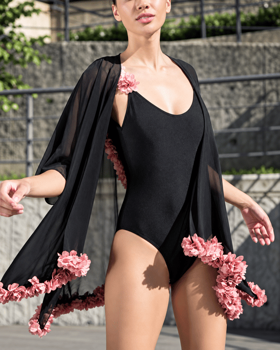 Bella Black With Pink Flower Cover Up