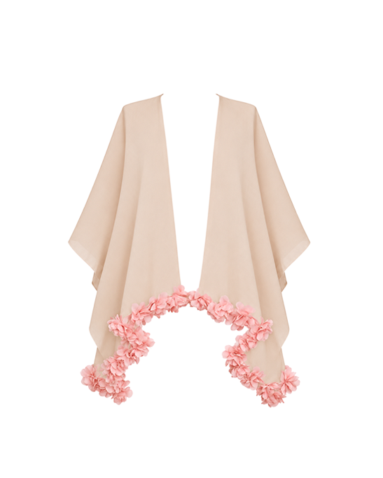 Bella Nude Kids Cover Up With Pink Chiffon Flowers Details
