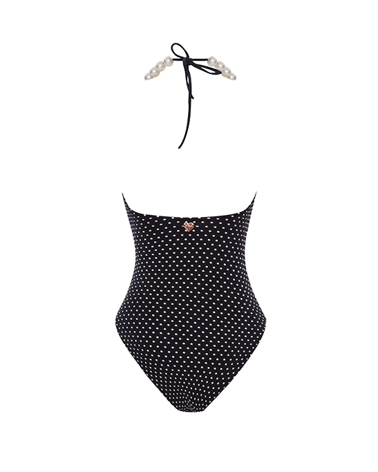 Betty Black Polka-Dot Swimsuit With Pearl Details