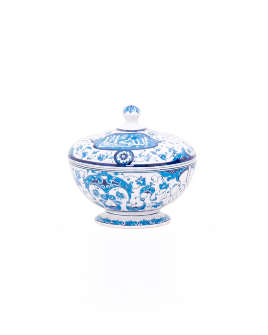 Blue&White Design Iznik Ceramic Sugar Bowl
