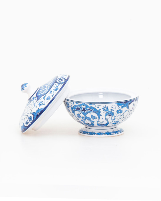 Blue&White Design Iznik Ceramic Sugar Bowl