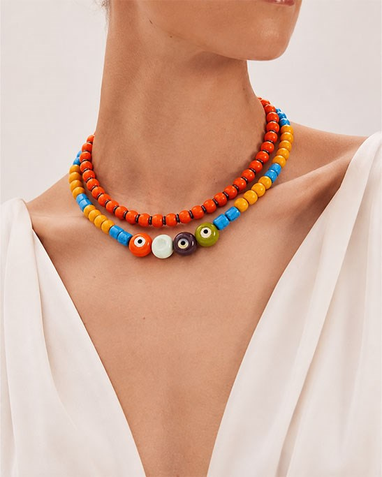 Bodrum Bead & Eye Detailed Double Necklace