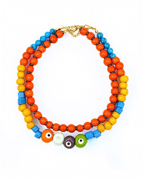 Bodrum Bead & Eye Detailed Double Necklace