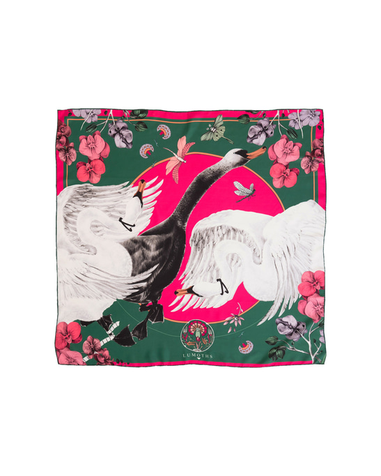 Cabala / Swans & Orchids Green Silk Twill 53 cm Bandana