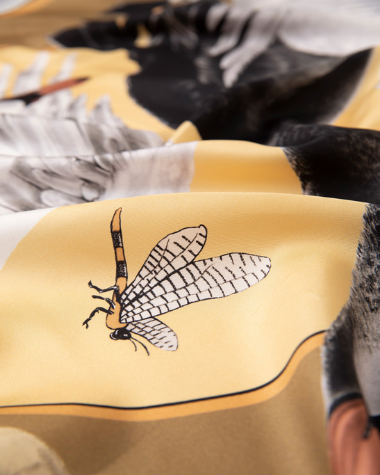 Cabala / Swans & Orchids Khaki Silk Twill 90 cm Scarf