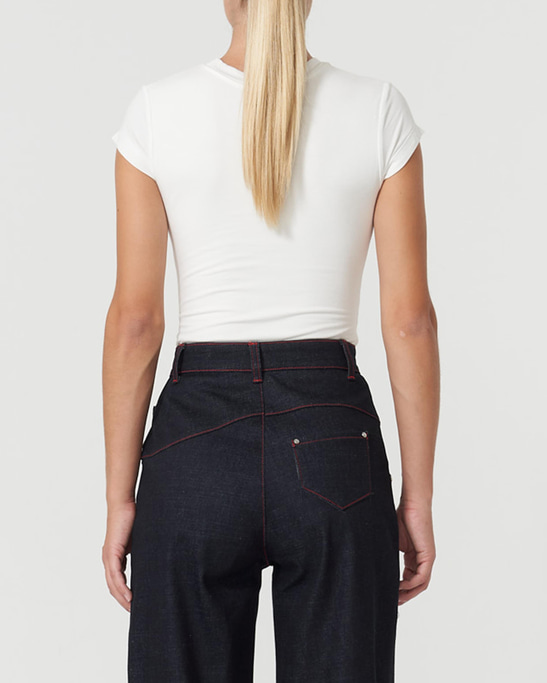 Cutout Detailed  White Basic T-Shirt