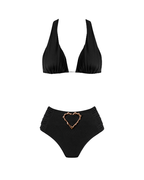 Emily Black High Waist Bikini With Rose Gold Belt Buckle Accessory