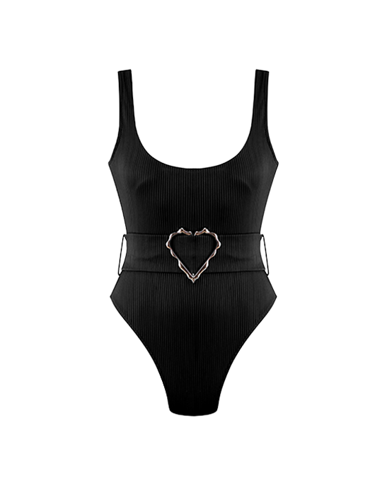 Emily Black Swimsuit With Rose Gold Belt Buckle Accessory
