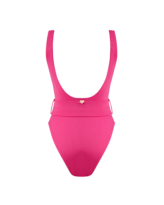 Emily Fuschia Swimsuit With Rose Gold Belt Buckle Accessory