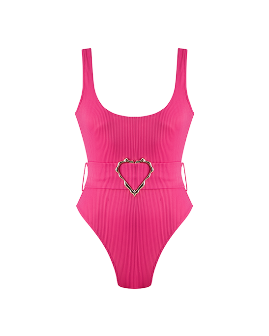 Emily Fuschia Swimsuit With Rose Gold Belt Buckle Accessory