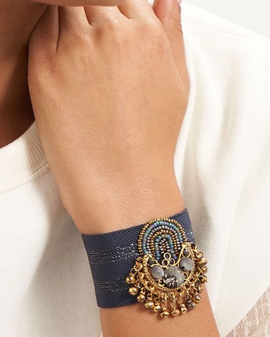 Ethnic Blue Striped Elastic Bracelet