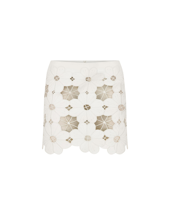 Flower Embroidered Open-Work Leather Mini Skirt