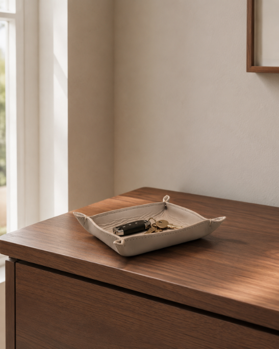 Genuine Leather Cream Valet Tray