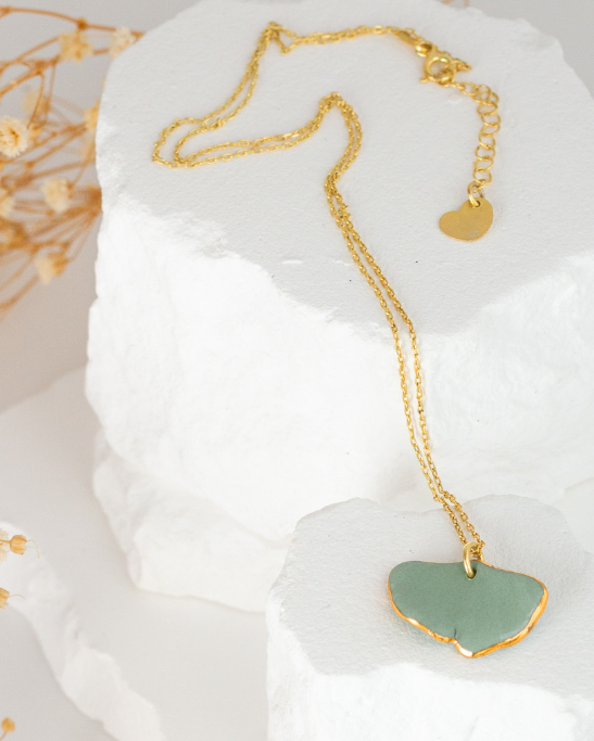 Gingko Porcelain Necklace - Sage