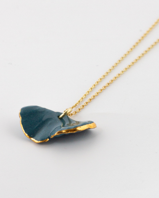 Gingko Porcelain Necklace - Teal