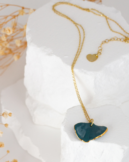 Gingko Porcelain Necklace - Teal