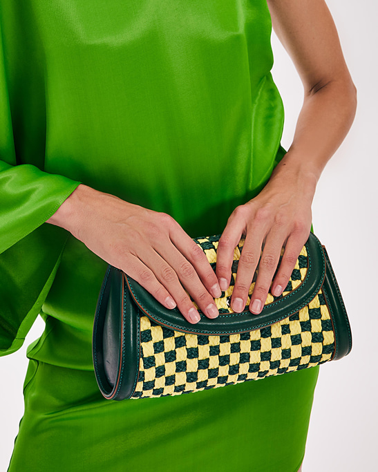 Hand-Crocheted Raffia Bag with Leather Details