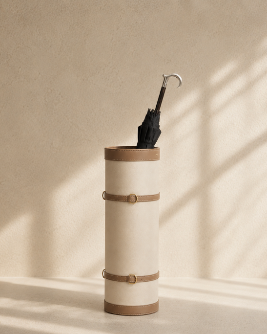 Handmade Genuine Leather Beige Umbrella Stand