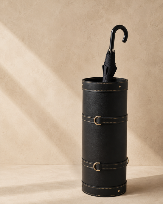 Handmade Genuine Leather Black Umbrella Stand