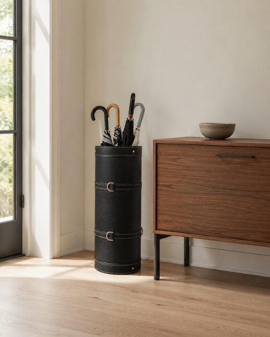 Handmade Genuine Leather Black Umbrella Stand