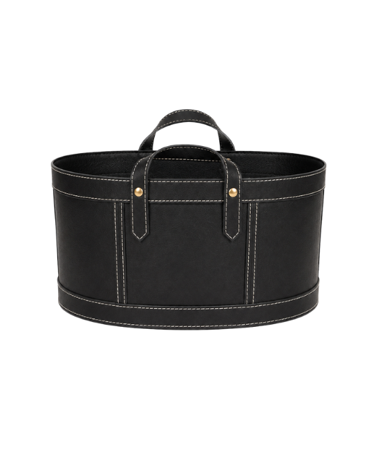 Handmade Genuine Leather Blanket Storage Basket