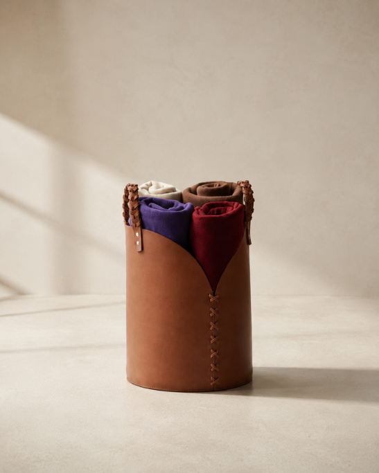 Handmade Genuine Leather Round Blanket Basket