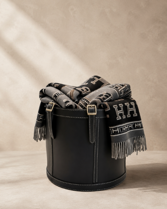 Handmade Genuine Leather Round Storage Basket