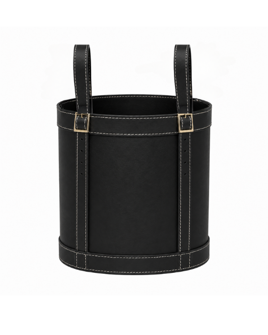 Handmade Genuine Leather Round Storage Basket