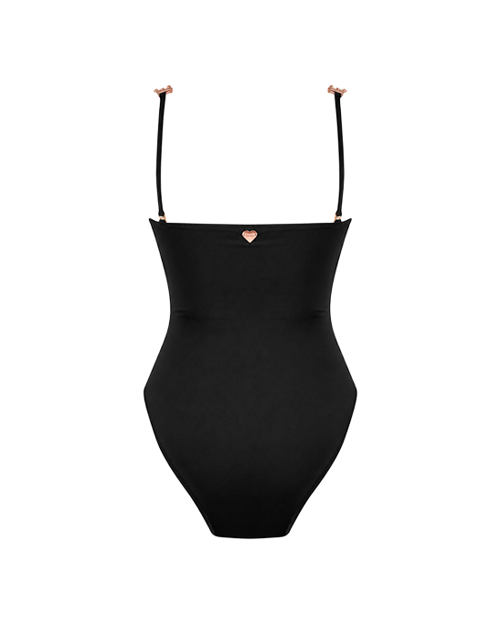 Jane Black & White Swimsuit With Rose Gold Chain Straps