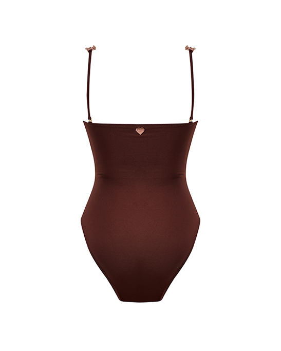 Jane Brown Orange Swimsuit With Rose Gold Chain Straps