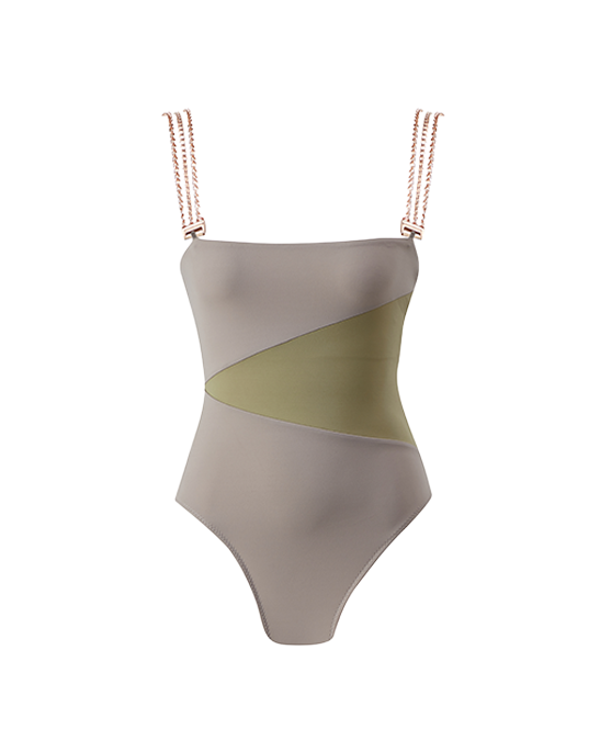 Jane Grey & Green Swimsuit With Rose Gold Chain Straps