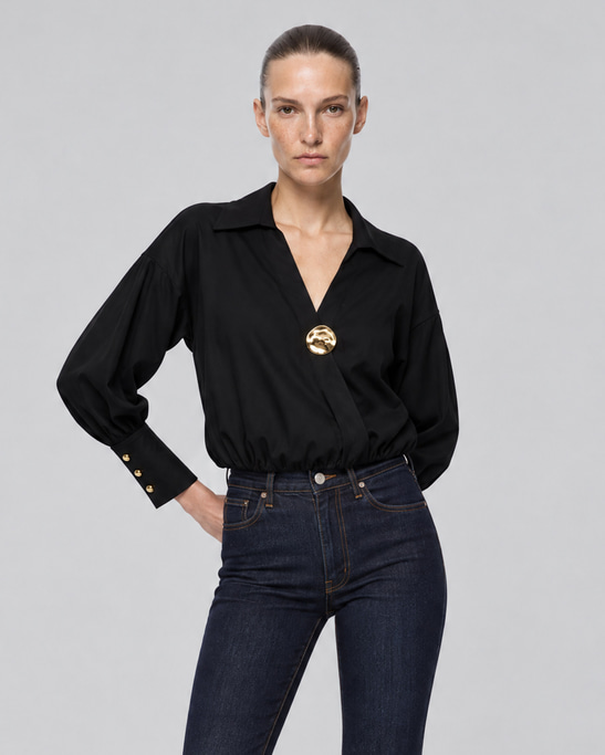 Lana Gold Button Poplin Shirt