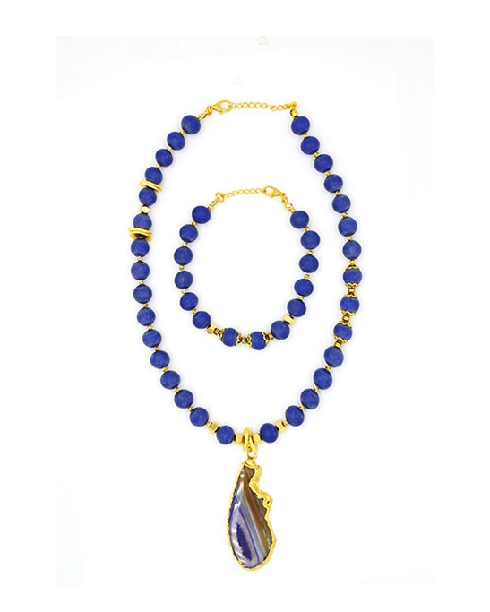Lapis Lazuli Stone Necklace & Bracelet Set