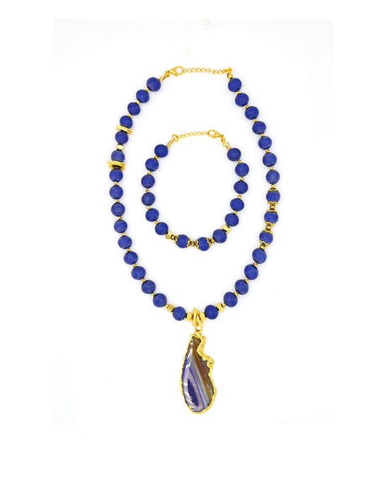 Lapis Lazuli Stone Necklace & Bracelet Set
