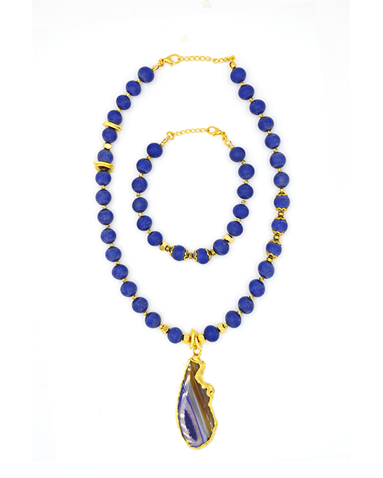 Lapis Lazuli Stone Necklace & Bracelet Set