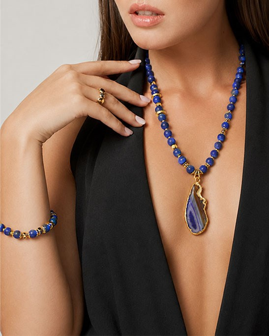 Lapis Lazuli Stone Necklace & Bracelet Set