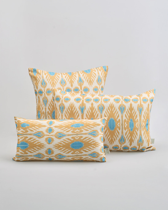 Linen Pillow Cover - Blue & Mustard