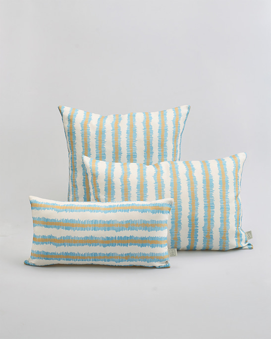 Linen Pillow Cover - Blue & Mustard