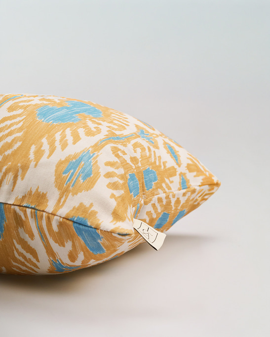 Linen Pillow Cover - Blue & Mustard