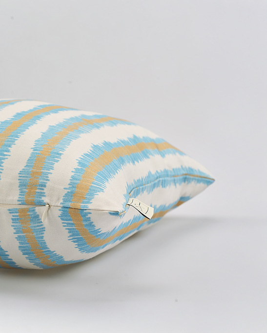 Linen Pillow Cover - Blue & Mustard