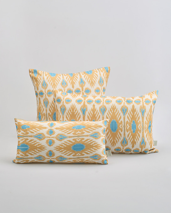 Linen Pillow Cover - Blue & Mustard