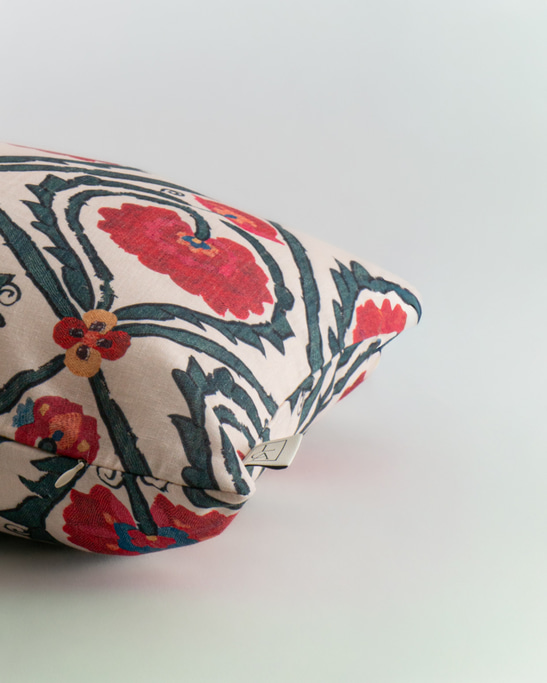 Linen Pillow Cover - Pink Suzani