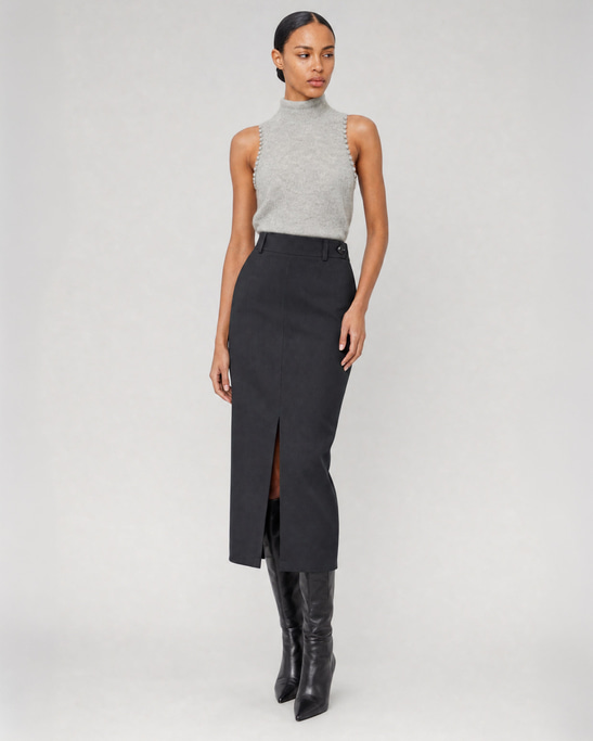 Liva Viscose Tailored Midi Skirt Black