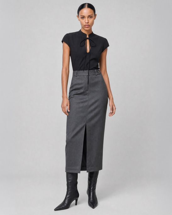 Liva Viscose Tailored Midi Skirt Grey