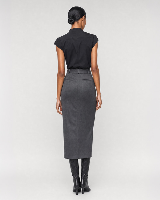 Liva Viscose Tailored Midi Skirt Grey