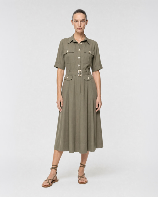 Maya Tencel Belted Midi Shirt Dress