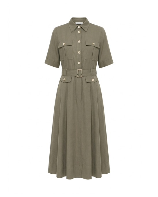Maya Tencel Belted Midi Shirt Dress