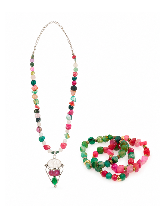 Multicolored Agate Necklace & Bracelet Set