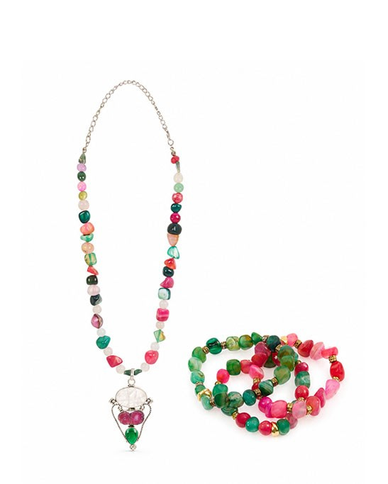 Multicolored Agate Necklace & Bracelet Set